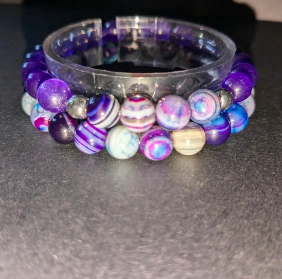 2pc Amethyst & Agate Abundance Stretch Bracelet - Picture 2 of 2